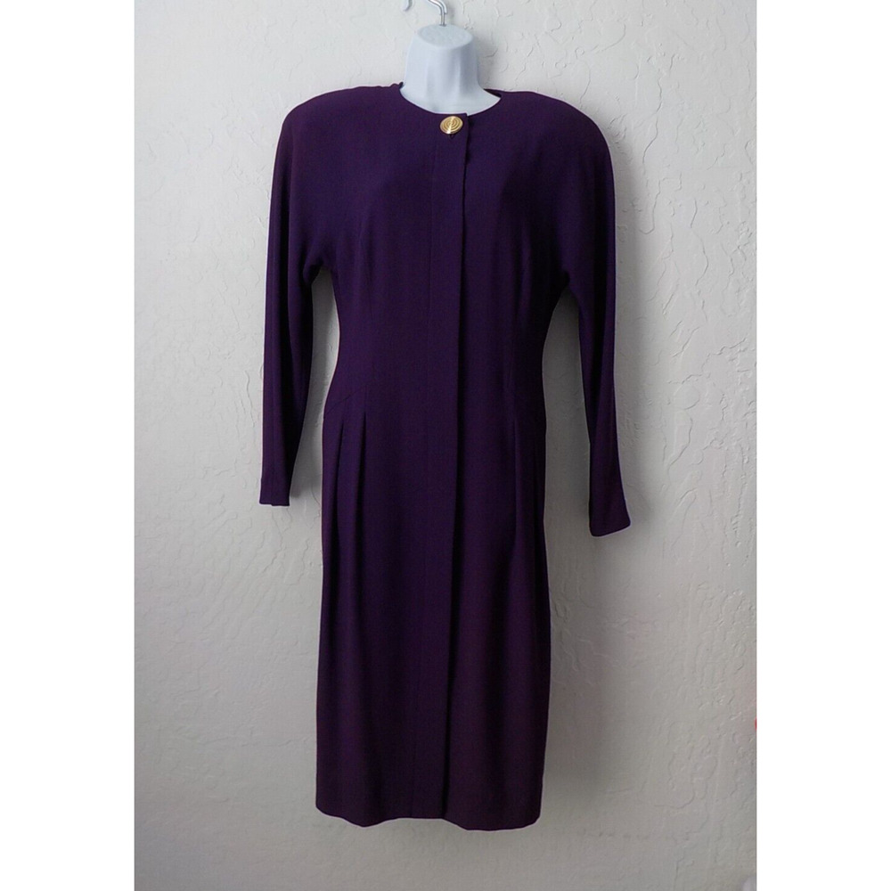 Vintage Liz Claiborne Purple Midi Sheath Dress Long Sleeves Women 8 Made in USA